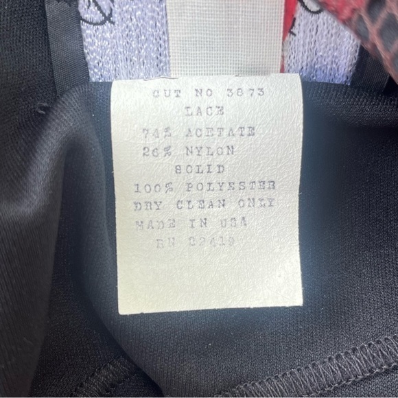 Vintage David‎ Rose Maroon Lace Black Midi Dress Padded Shoulders LS Formal - Picture 7 of 11